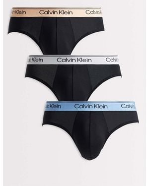 Calvin Klein Microfibre Stretch 3 Pack Hip Briefs - Black