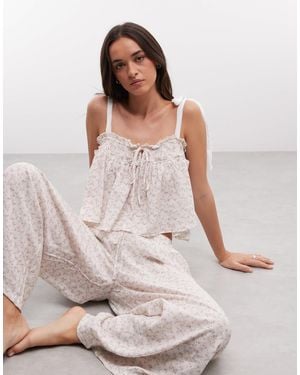 Daisy Street Tie Detail Floaty Pajama Set - Blue