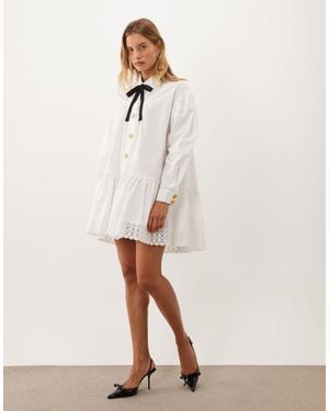 Sister Jane Endora Collar Detail Long Sleeve Drop Waist Mini Dress - Natural