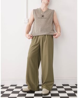 Collusion Relaxed Wide Leg Tailored Pants - Natural