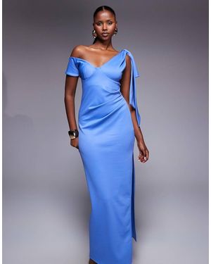 ASOS Fallen Shoulder With Drape Detail Midi Dress - Blue