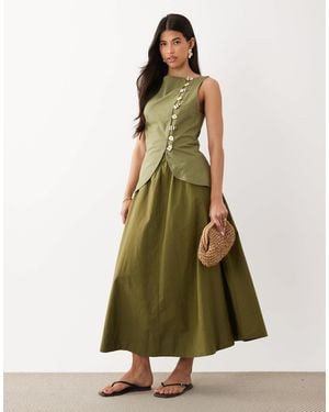 ASOS Linen Look Waistcoat Maxi Dress With Poplin Skirt - Green