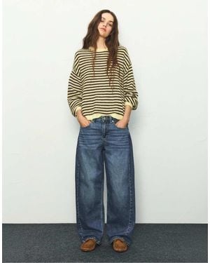 Pull&Bear Low-Rise Barrel Jeans - Blue