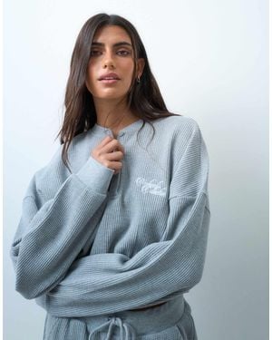 ASOS Weekend collective co-ord waffel-henley-top mit langen ärmeln und bubble-saum - Blau
