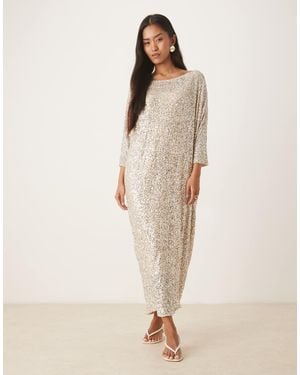 Never Fully Dressed Sequin T-shirt Maxi Dress - Natural