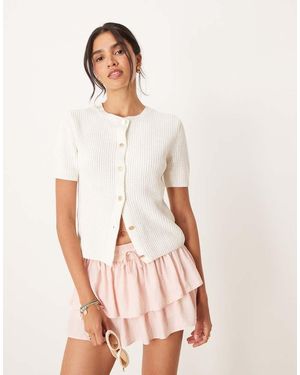Mango Lightweight Knitted Short Sleeve Cardigan - Pink