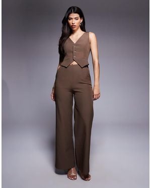 Kaiia Exclusive Sleeveless Wide Leg Waistcoat Detail Jumpsuit - Brown