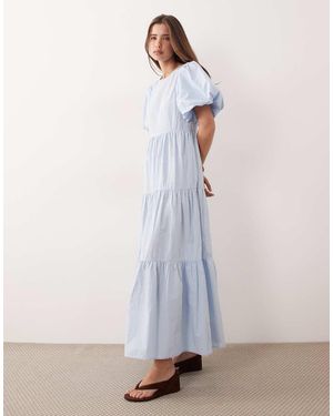 Y.A.S Vestido Largo Azul Pastel Escalonado Con Mangas Voluminosas De Algodón De - Blanco