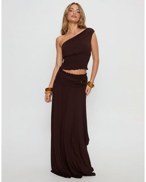Princess Polly Falda Maxi De Conjunto Con Fruncido, Efecto Cruzado Y Detalle De Resina En-Marrón