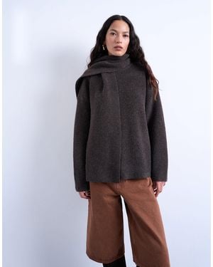 TOPSHOP Knit Oversized Sweater With Scarf - White