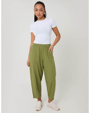 Threadbare Linen Blend Pocket Detail Barrel Leg Trousers - Green