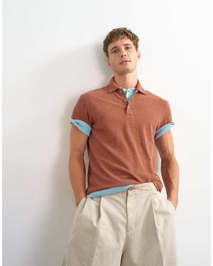 TOPMAN Polo Classica Arancione Bruciato Testurizzata - Bianco