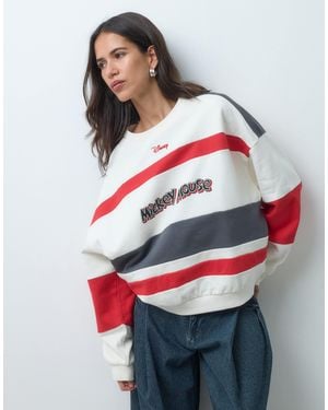 ASOS Disney Stripe Contrast Sweatshirt With Mickey Mouse Print - Grey