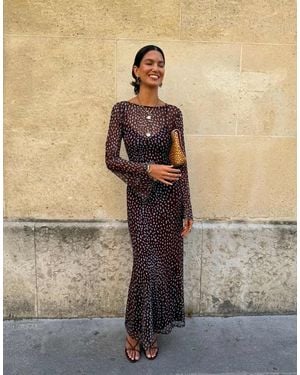 Never Fully Dressed Aria Long Sleeved Mesh Maxi Dress - Brown