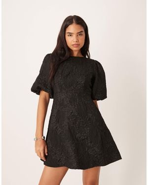Jdy Mini Dress With Puff Sleeves And Bow Back - Black