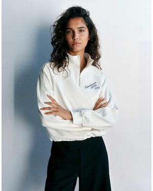 Pull&Bear Sweat-shirt graphique à demi-zip en ice - Blanc