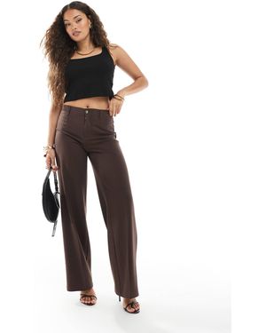 Bershka Petite Wide Leg Tailored Trousers - Brown