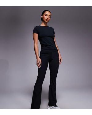 4505 Petite Micro Rib Wrap Waist Slim Kick Yoga Legging - Blue