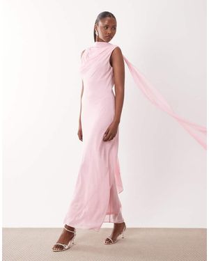 TFNC London Bridesmaids High Neck Chiffon Scarf Detail Maxi Dress - Pink