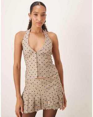 Motel Odin Co-Ord Halter Polka Dot Vest Top - Natural