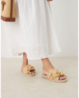 ASOS Jovie Raffia Pom Pom Espadrille Mules - Natural