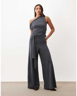 ASOS Jersey Tie Waist Detail Wide Leg Trouser - Blue
