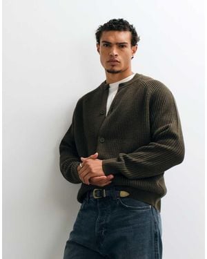 ASOS Cárdigan De Punto Oversize Con Cuello Redondo Y Punto De Pescador En-Verde - Negro