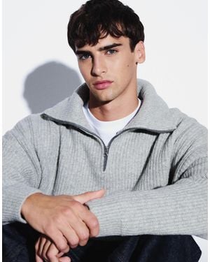 ASOS Super Oversized Knitted Funnel Neck Jumper - Grey