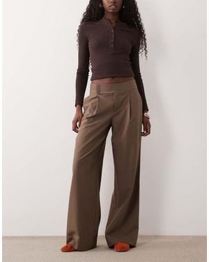 Gina Tricot Wide Pleated Trousers - Brown