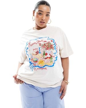 Renee Studio Plus Exclusive T-Shirt With Logo Picnic Graphic - White