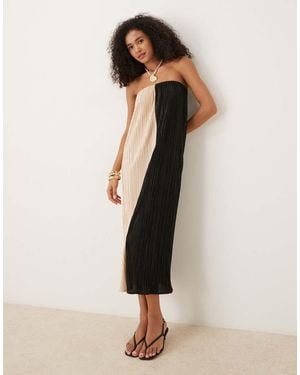ASOS Plisse Bandeau Midi Dress - Natural