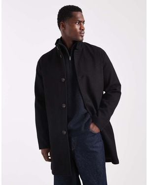 Only & Sons Wool Blend Funnel Neck Overcoat - Blue