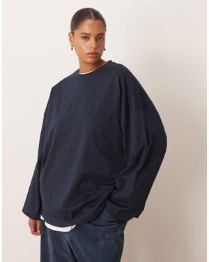 ARRANGE Curve Cotton Oversized Long Sleeve T-shirt - Blue