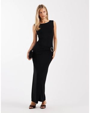 4th & Reckless Soft Touch Sleeveless Ruched Metal Ring Detail Maxi Dress - Black
