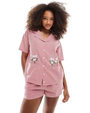 Daisy Street Camicia A Quadretti Rossi Con Fiori Ricamati - Rosa