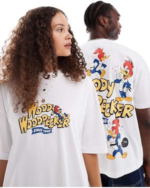 ASOS T-Shirt Oversize Bianca Con Stampa "Woody Woodpecker" Su Licenza - Bianco
