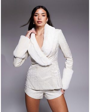 ASOS Co-ord Jacquard Blazer With Faux Fur Trim - Gray