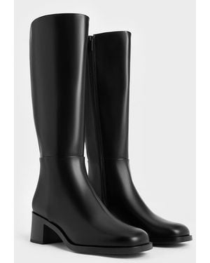 Charles & Keith Louise Block-Heel Knee-High Boots - Black