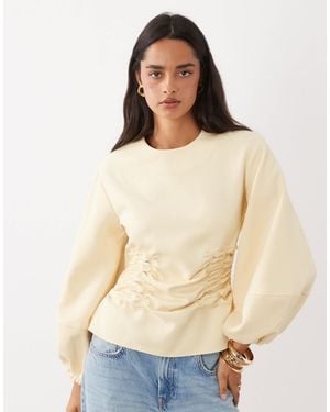 ASOS Ruched Side Volume Sleeve Top - Natural