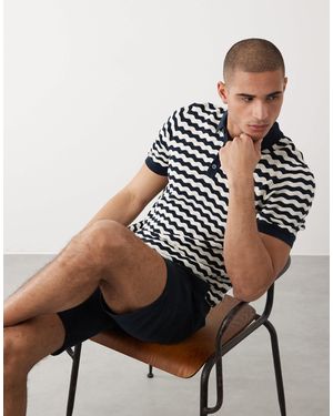 Threadbare Polo en maille à manches courtes et imprimé zigzag - et écru - Bleu