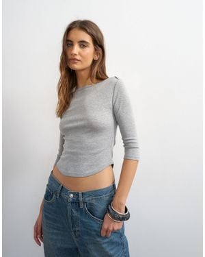 TOPSHOP Slash Neck Curve Hem Top - Gray