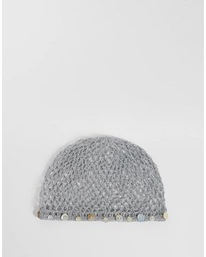Mango Knitted Beanie Hat With Button Detail - Grey