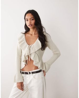Miss Selfridge Embellished Frill Cardigan With Sequin Detail - White
