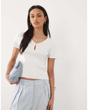 Mango Teen Button Detail Short Sleeve Knitted Top - White