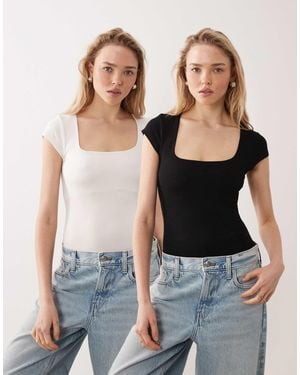 Miss Selfridge – bodys mit flügelärmeln und eckigem ausschnitt im 2er-pack - Blau