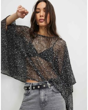 River Island Sequin Knitted Cape - Black