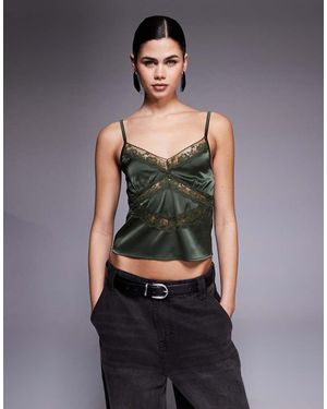 Edikted Tamar Satin Effect Lace Detailed Tank Top - Green