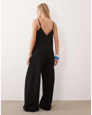 ASOS Soft Denim Jumpsuit With Wide Leg - Black