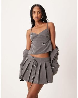 Motel Madira Floral Ebroidered Co-ord Cami Top - Gray