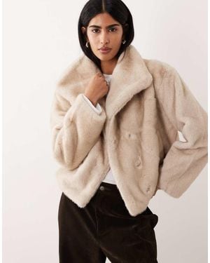 Pimkie Oversized Collar Faux Fur Jacket - Natural